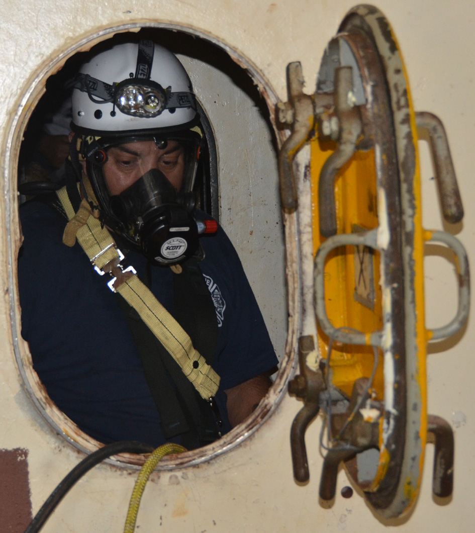 Confined space rescue training, USS New Jersey BB-62
