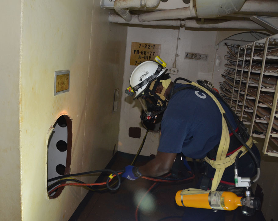 Confined space rescue training, USS New Jersey BB-62