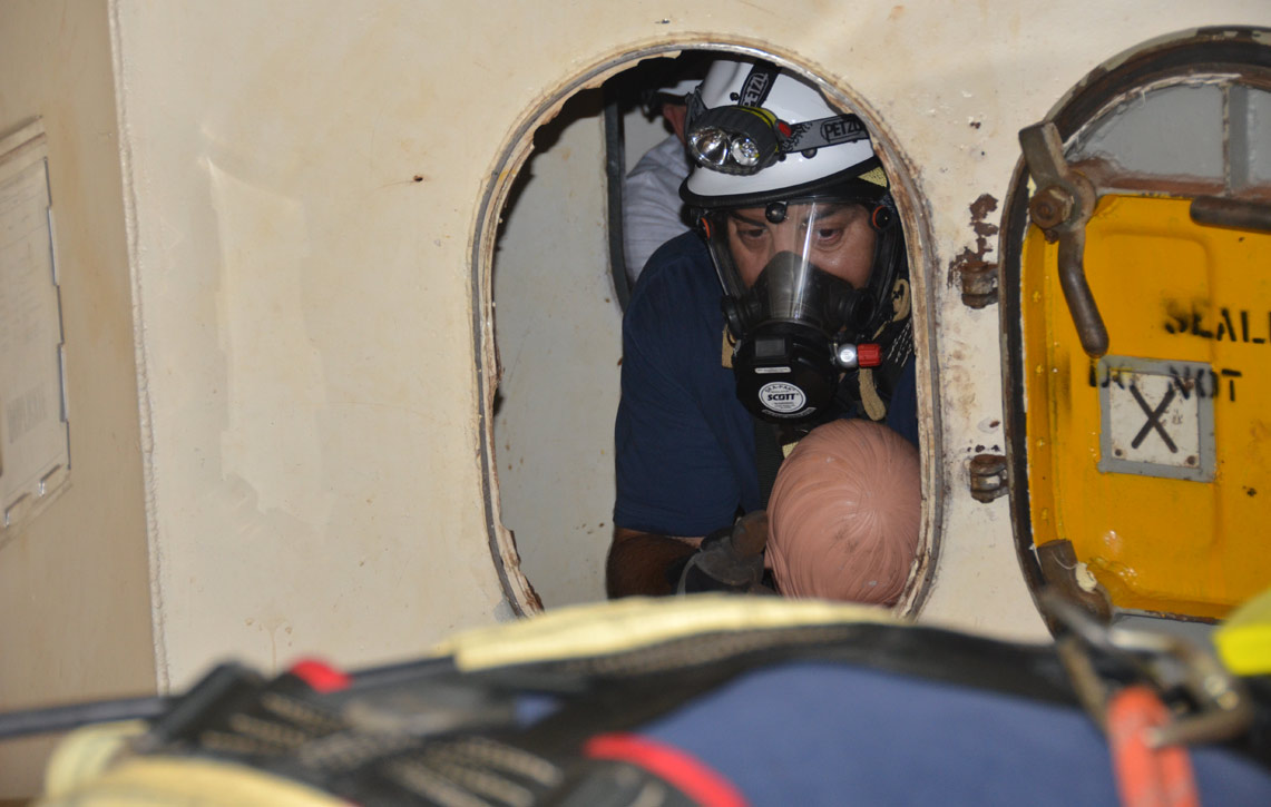 Confined space rescue training, USS New Jersey BB-62