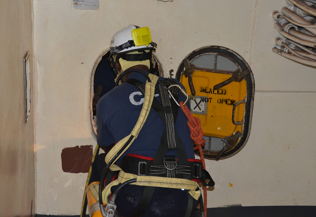 Confined space rescue training, USS New Jersey BB-62