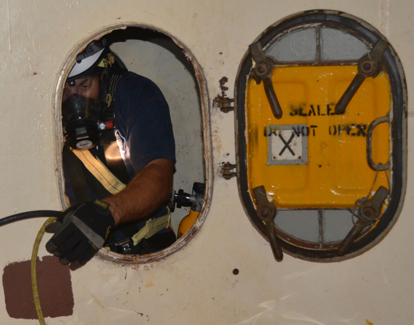 Confined space rescue training, USS New Jersey BB-62