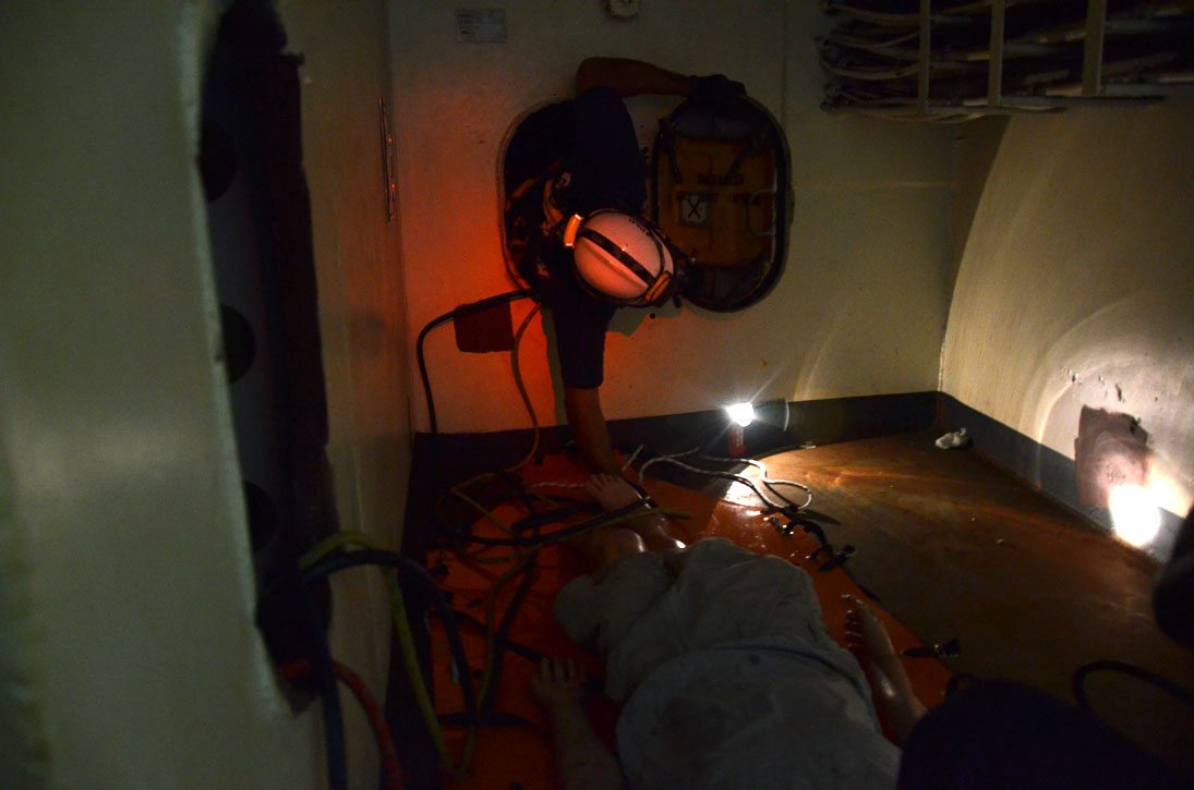 Confined space rescue training, USS New Jersey BB-62