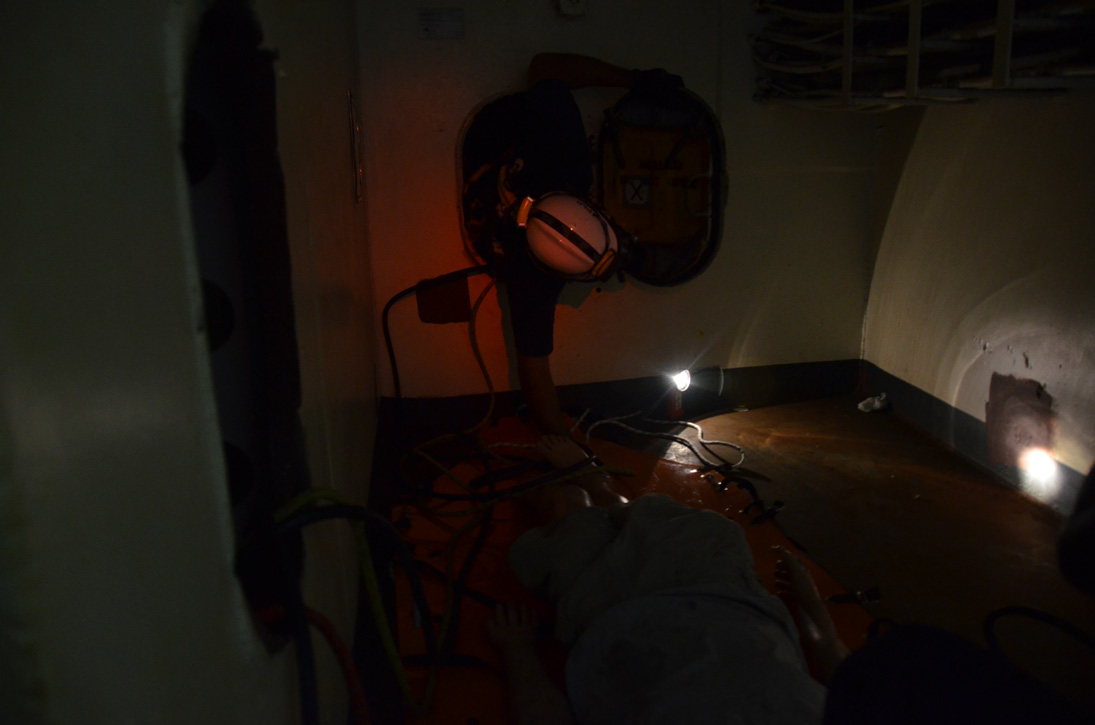Confined space rescue training, USS New Jersey BB-62