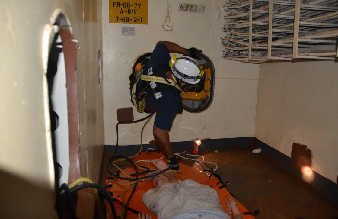 Confined space rescue training, USS New Jersey BB-62
