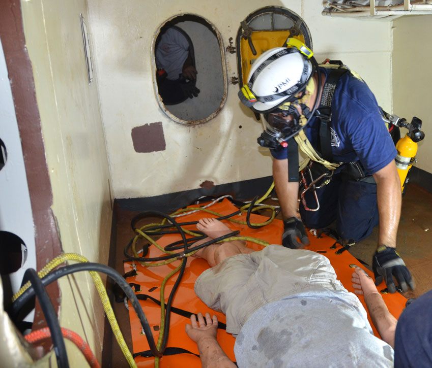 Confined space rescue training, USS New Jersey BB-62