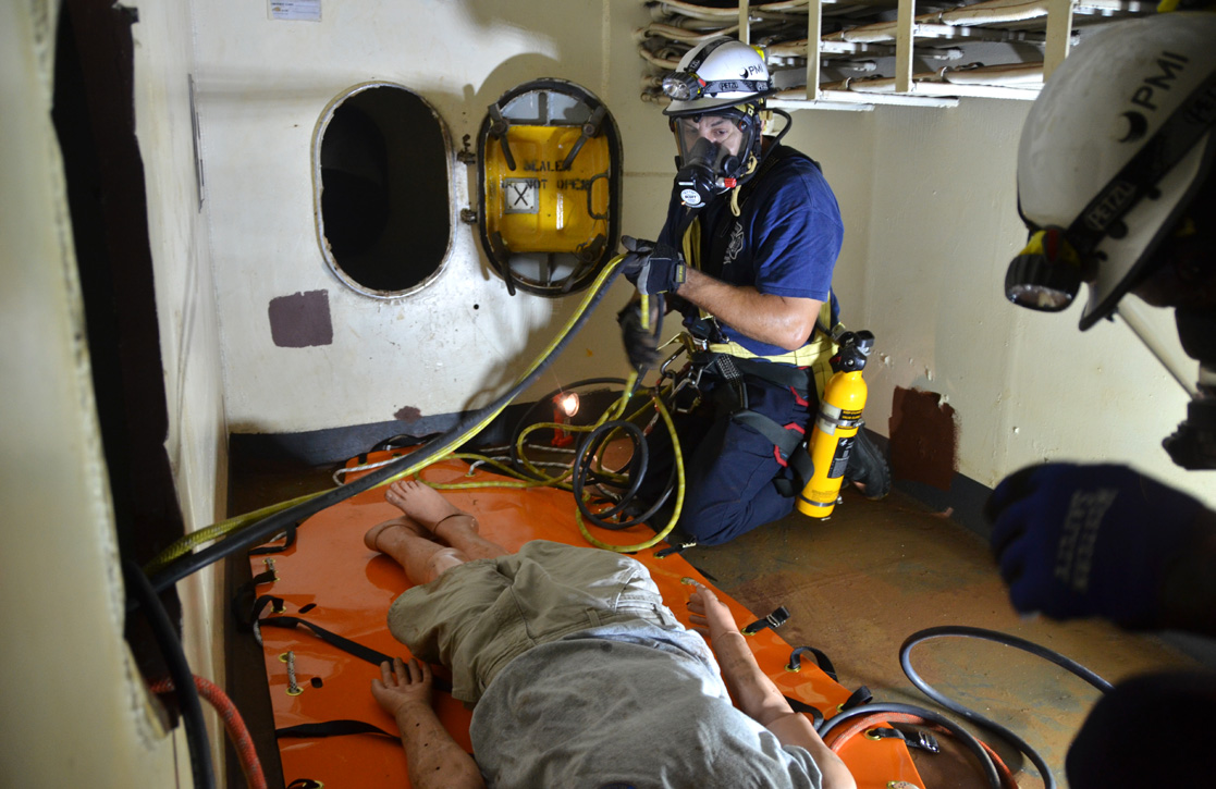 Confined space rescue training, USS New Jersey BB-62