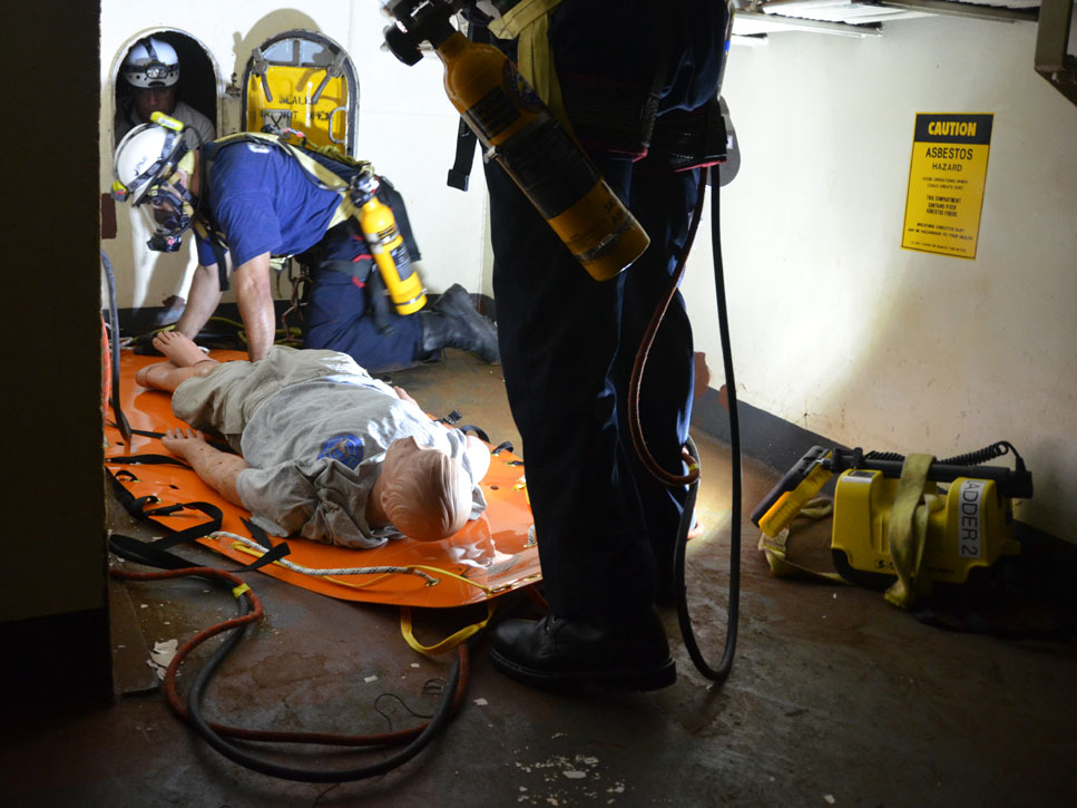 Confined space rescue training, USS New Jersey BB-62