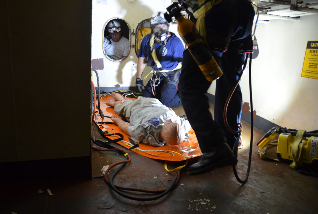 Confined space rescue training, USS New Jersey BB-62