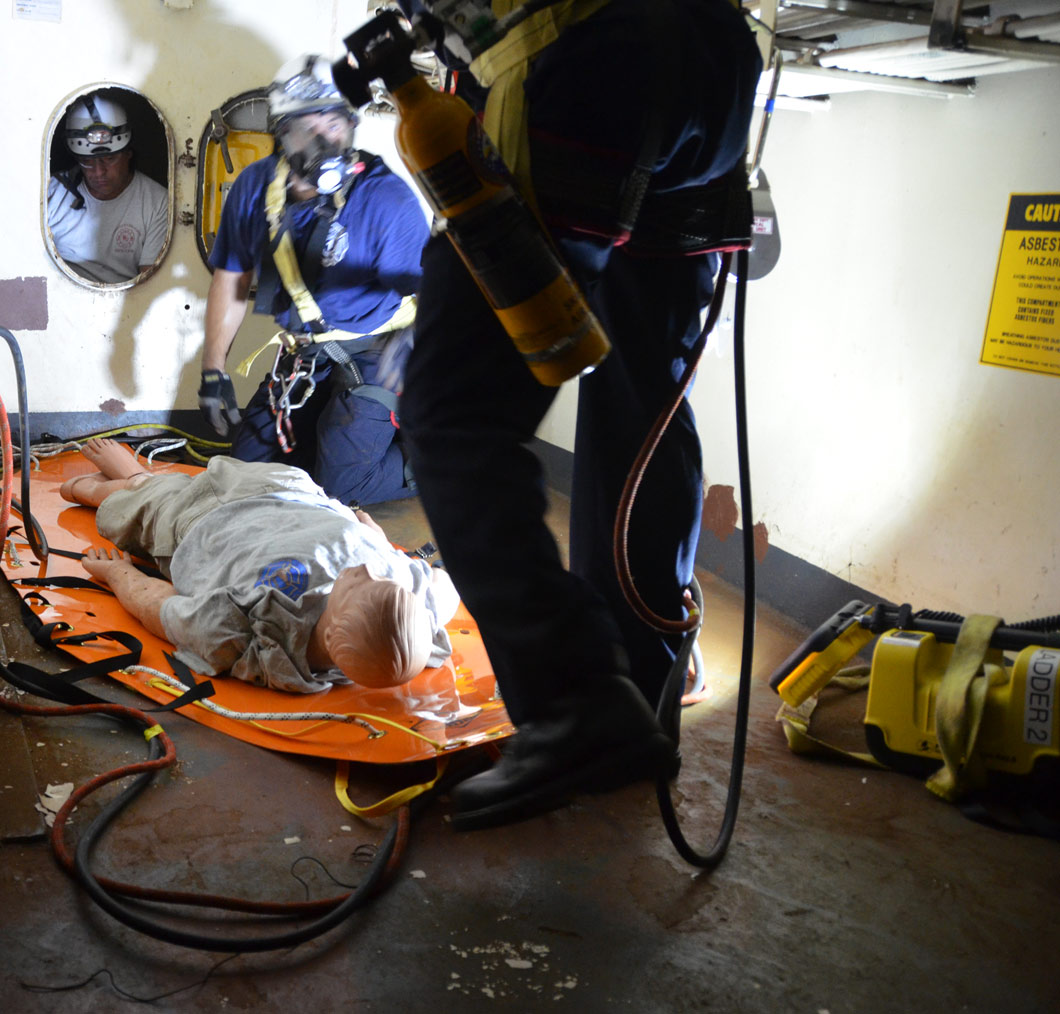 Confined space rescue training, USS New Jersey BB-62