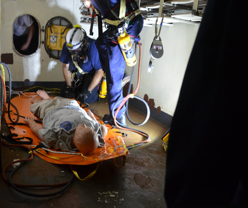 Confined space rescue training, USS New Jersey BB-62