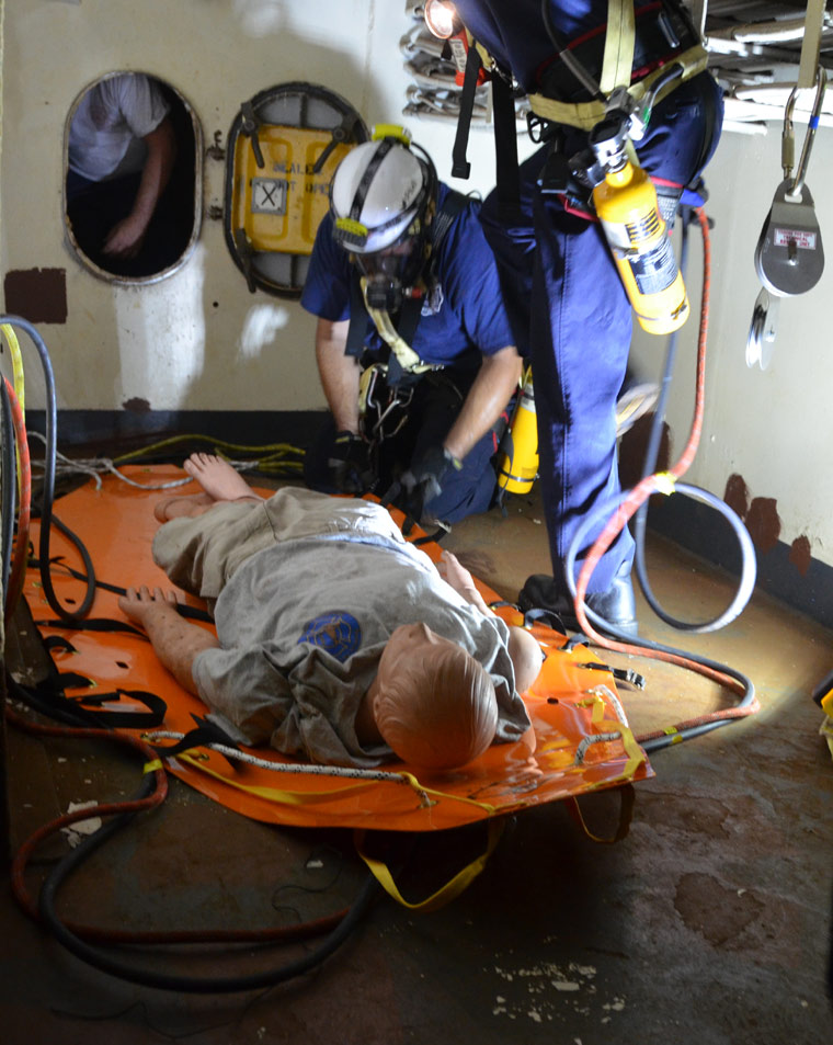 Confined space rescue training, USS New Jersey BB-62