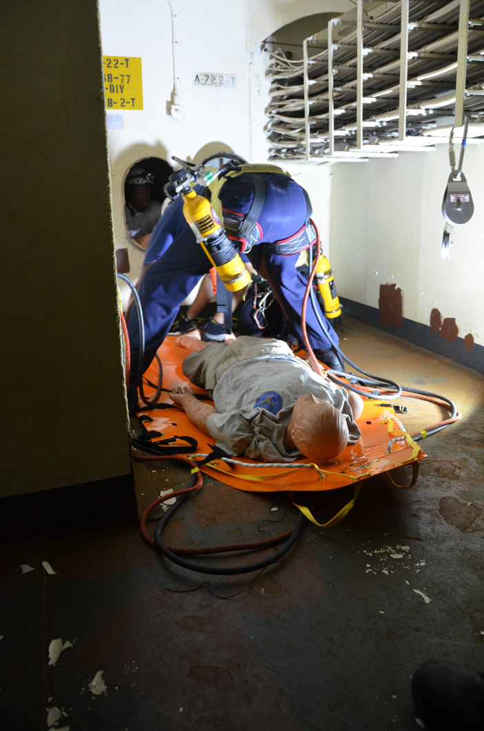 Confined space rescue training, USS New Jersey BB-62