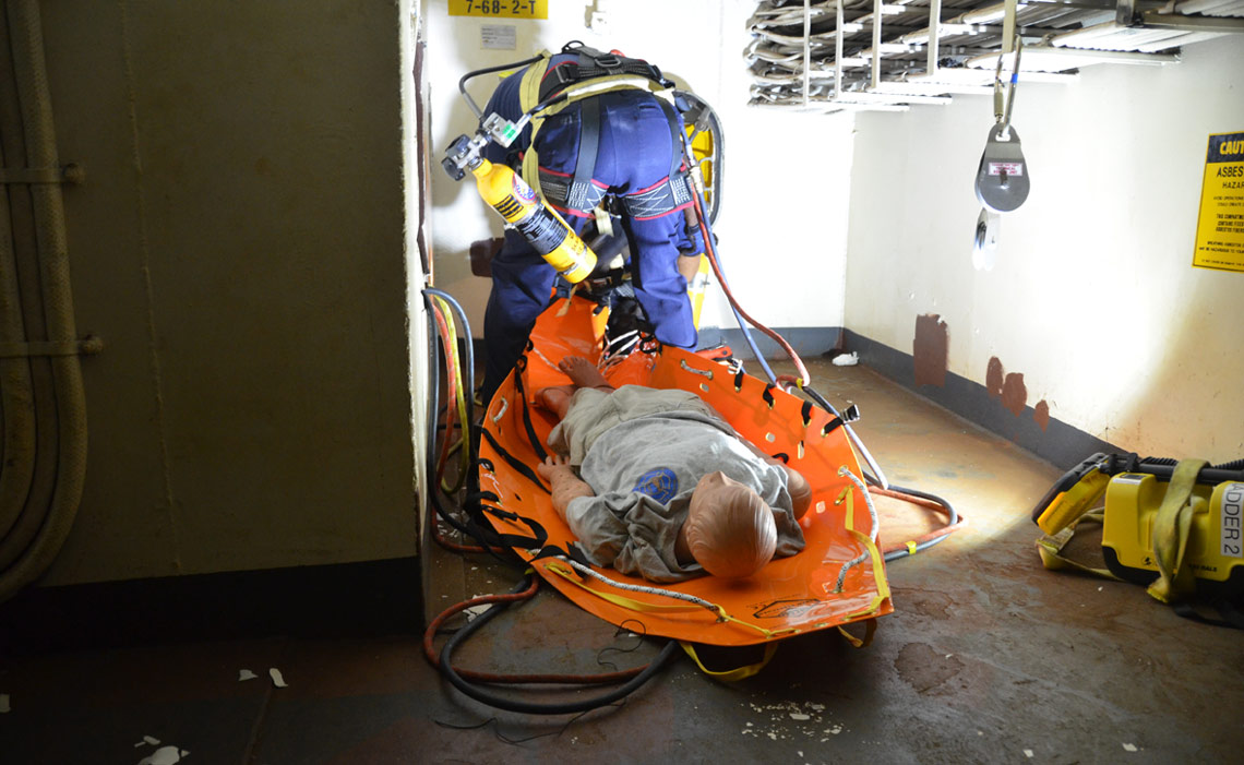 Confined space rescue training, USS New Jersey BB-62
