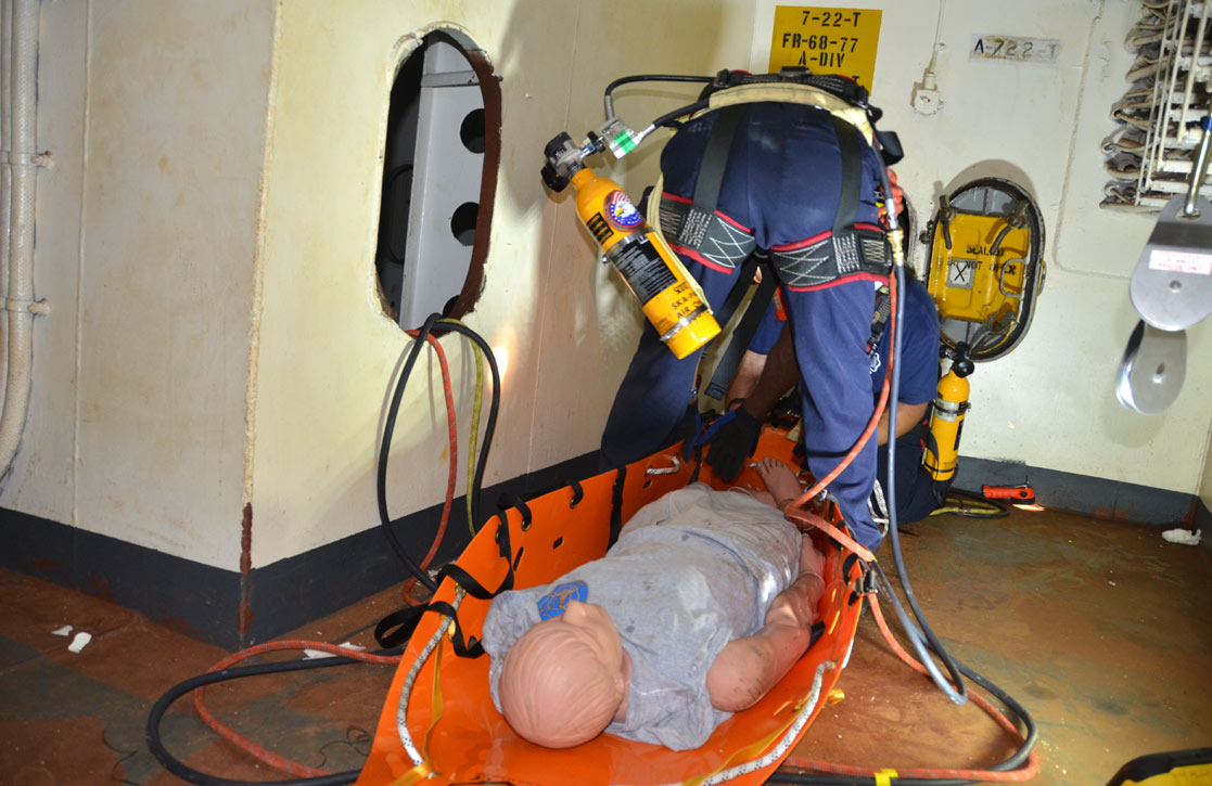 Confined space rescue training, USS New Jersey BB-62