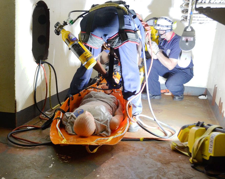 Confined space rescue training, USS New Jersey BB-62