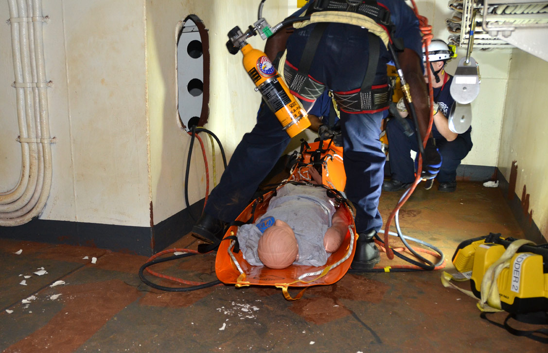 Confined space rescue training, USS New Jersey BB-62