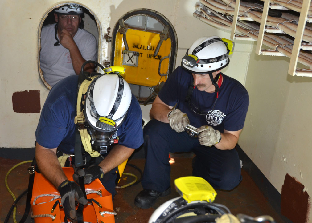 Confined space rescue training, USS New Jersey BB-62