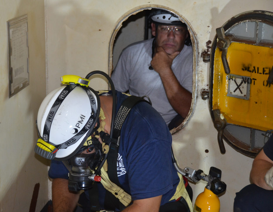 Confined space rescue training, USS New Jersey BB-62