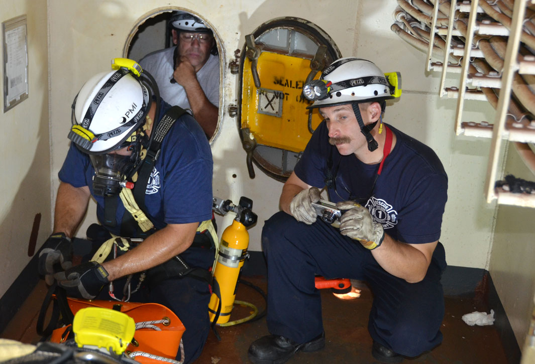 Confined space rescue training, USS New Jersey BB-62