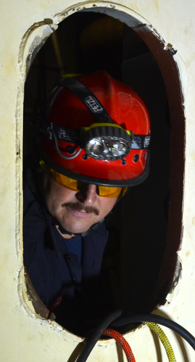 Confined space rescue training, USS New Jersey BB-62
