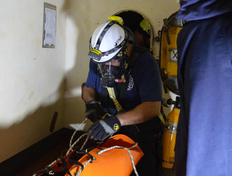 Confined space rescue training, USS New Jersey BB-62