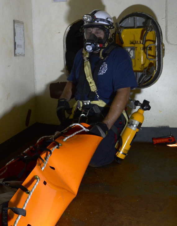 Confined space rescue training, USS New Jersey BB-62