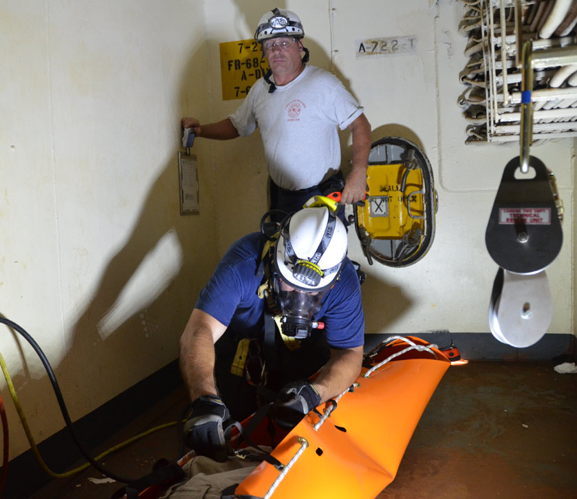 Confined space rescue training, USS New Jersey BB-62