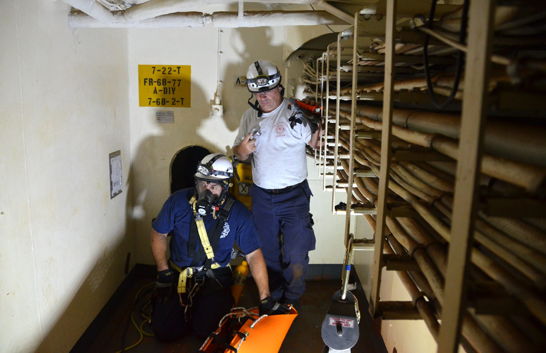 Confined space rescue training, USS New Jersey BB-62