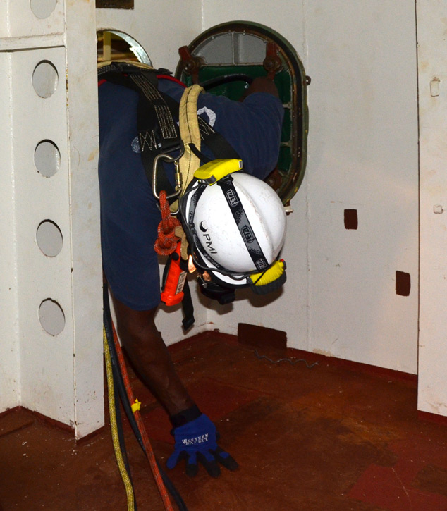 Confined space rescue training, USS New Jersey BB-62
