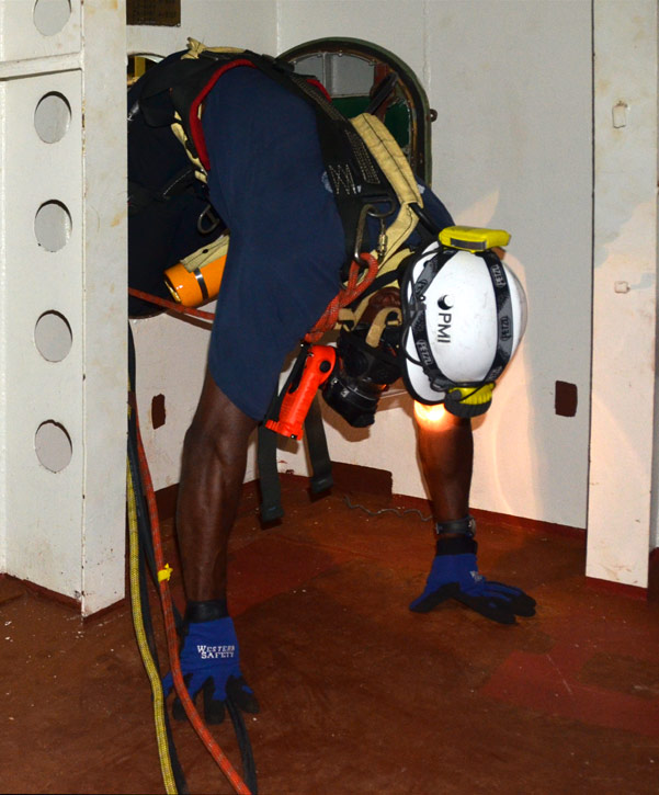 Confined space rescue training, USS New Jersey BB-62