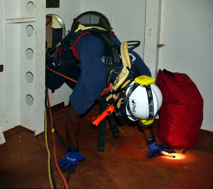 Confined space rescue training, USS New Jersey BB-62