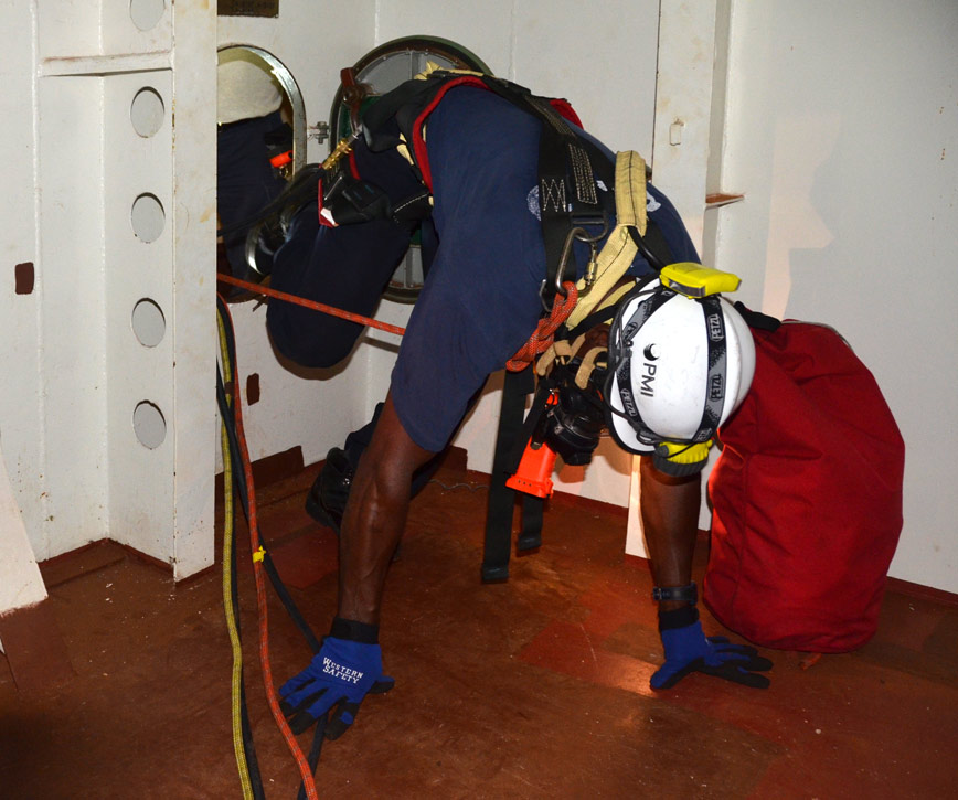 Confined space rescue training, USS New Jersey BB-62