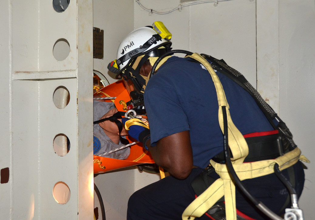 Confined space rescue training, USS New Jersey BB-62