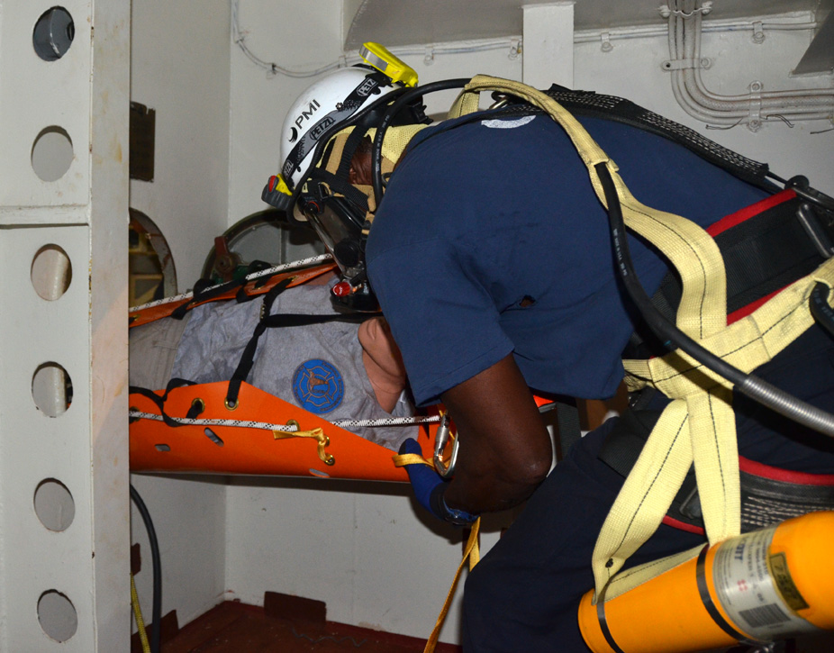 Confined space rescue training, USS New Jersey BB-62