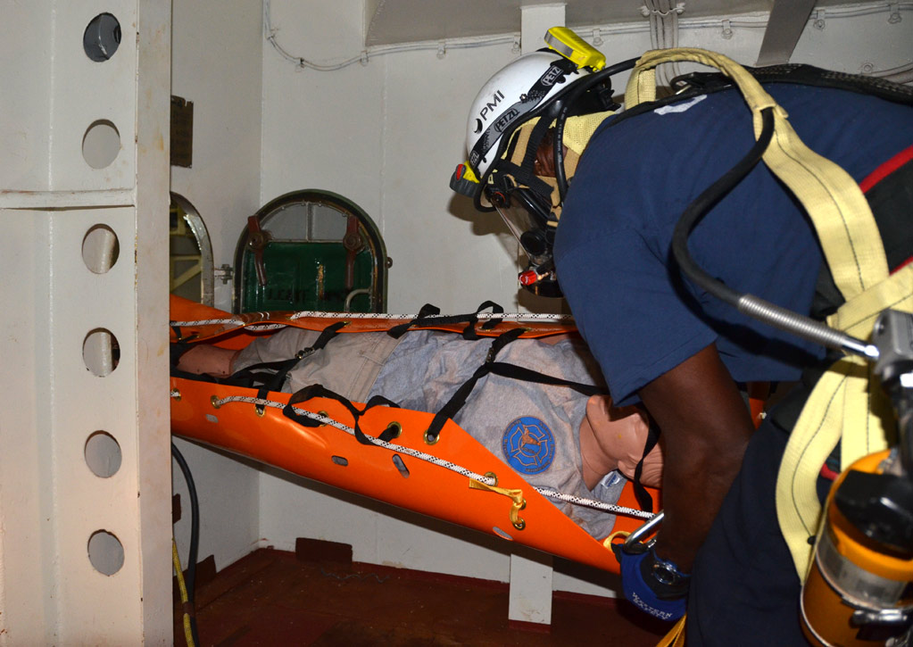 Confined space rescue training, USS New Jersey BB-62