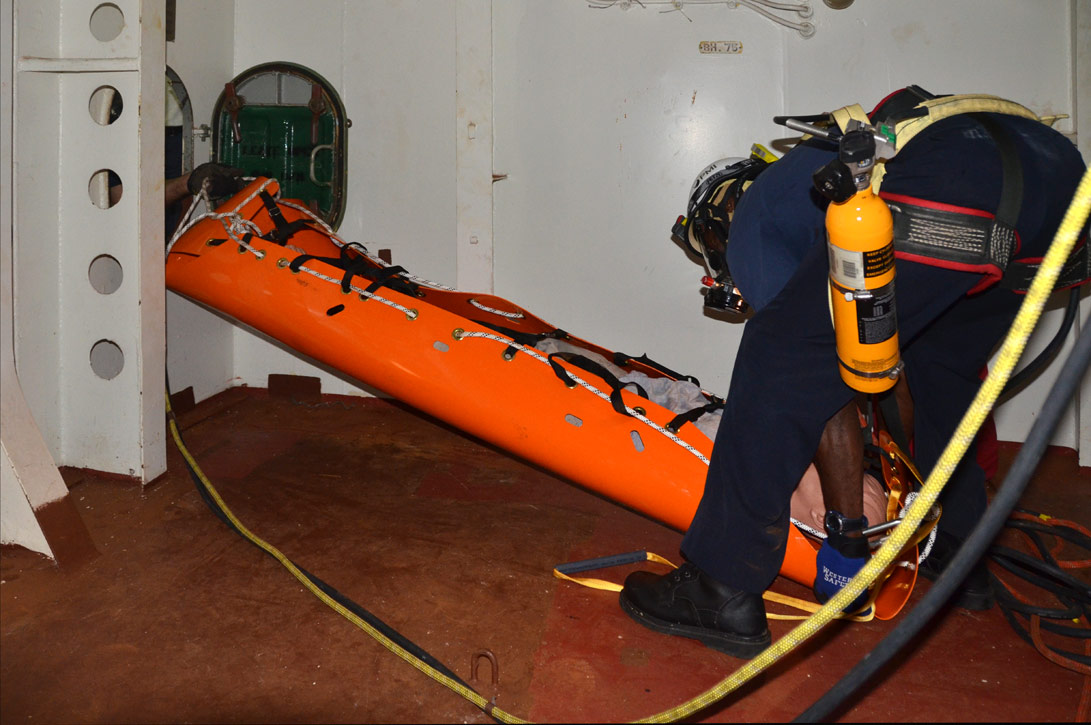 Confined space rescue training, USS New Jersey BB-62