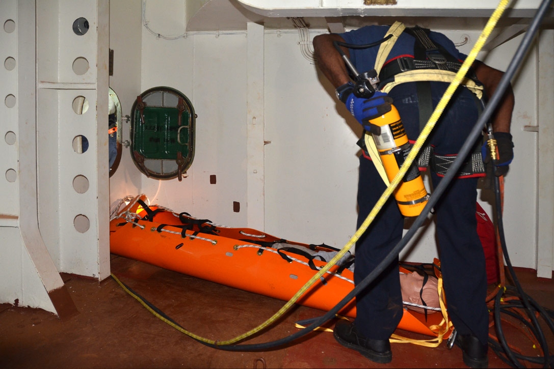 Confined space rescue training, USS New Jersey BB-62