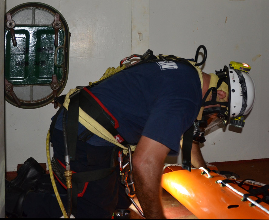 Confined space rescue training, USS New Jersey BB-62