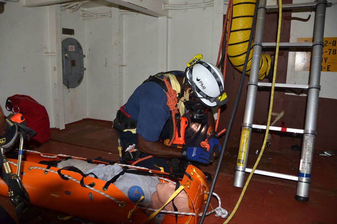 Confined space rescue training, USS New Jersey BB-62