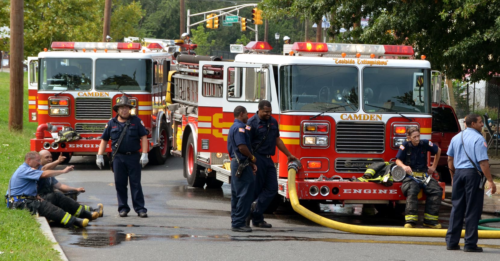 Jay Fayer, Geronimo Santana, Greg DePetris, David Goree, Wesley Matthews, Larry Smith, Battalion Chief Mark Harper
