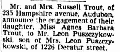 Engagement Announcement — Leon C. Puszczykowski, 1226 Decatur Street — Camden Courier-Post, January 29, 1951
