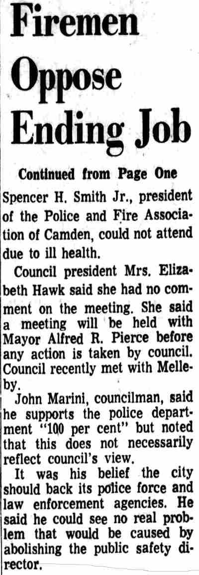 Camden Courier-Post article, September 20, 1968 — Firemen Oppose Ending Job (continued)