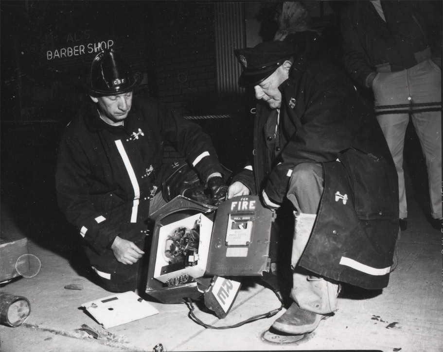 Vehicle smashed into a firebox at North 32nd Street and River Avenue, November 30 1961