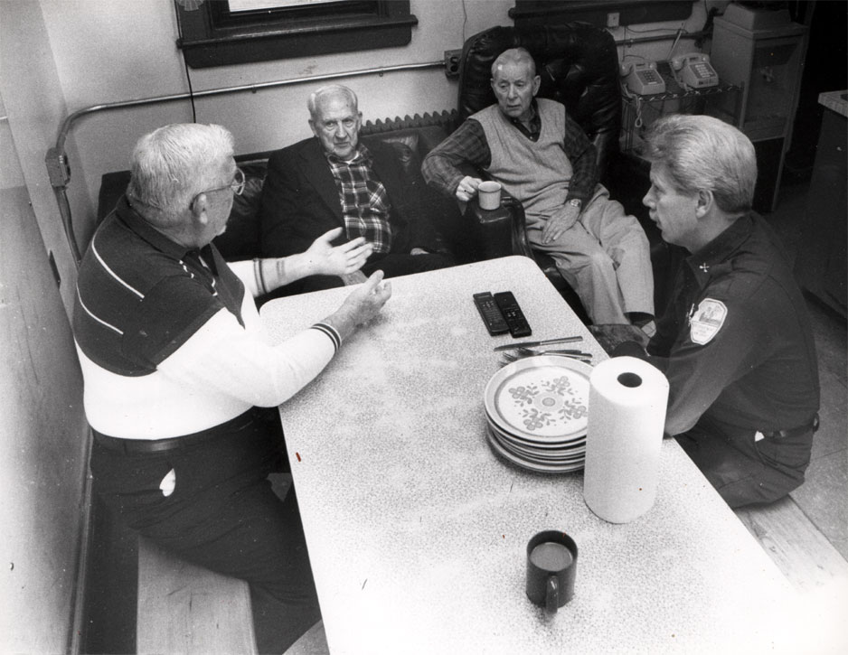 Theodore Orbaczewski, Leonard Garbrecht, Edwin Robbins and Anthony Winters at Engine Company 11, December 1994