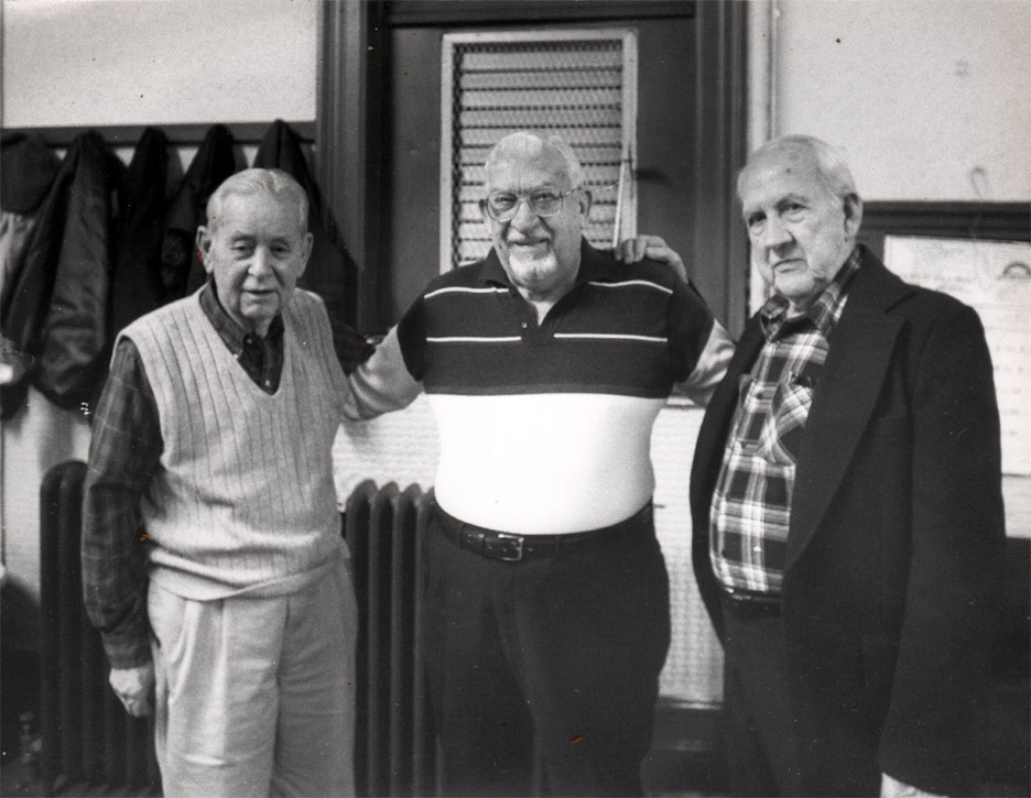 Retired firefighters Edwin Robbins, Theodore Orbaczewski, Leonard Garbrecht at Engine Company 11, December 1994