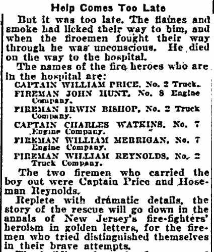 Philadelphia Inquirer, April 28, 1922 — Iron Bars Prevent Rescue of Boy Who Dies in Camden Fire, page 3
