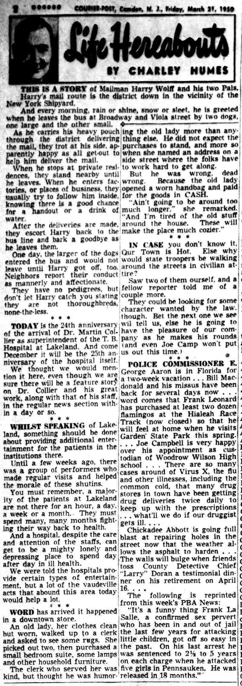 Camden Courier-Post March 31 1950 column photo section
