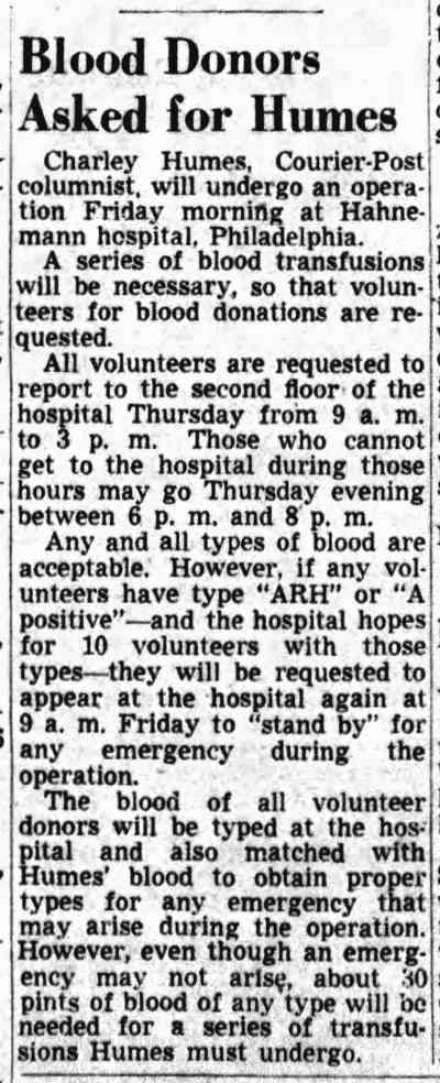 Camden Courier-Post September 13 1950 blood donors article