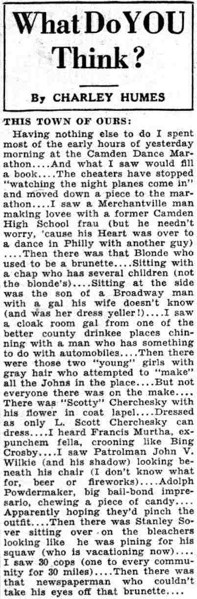 Camden Dance Marathon, Camden Courier-Post, June 4, 1932