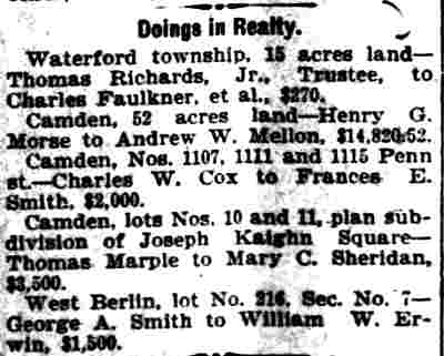Camden Daily Courier article, September 8, 1899